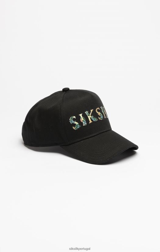 unissex acessório 6884ZR227 SikSilk boné trucker preto com bordado floral