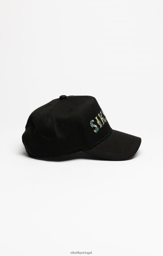 unissex acessório 6884ZR227 SikSilk boné trucker preto com bordado floral