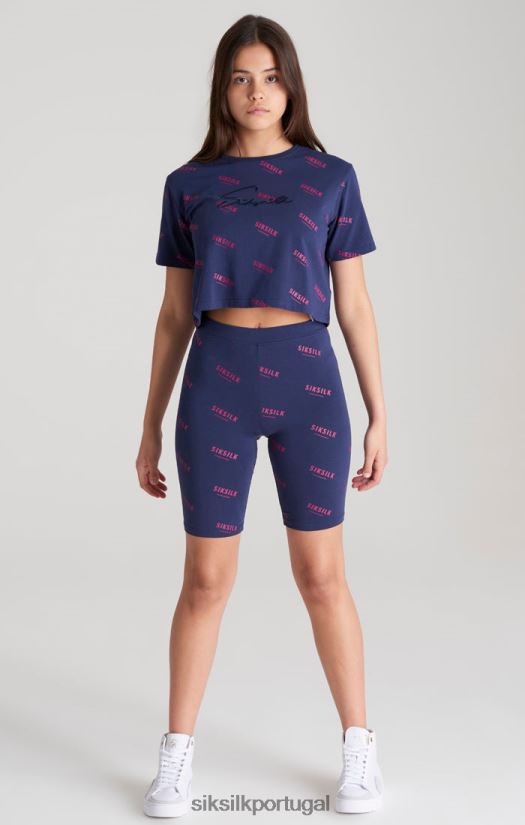 garotas vestuário 6884ZR355 SikSilk short de ciclo estampado azul marinho