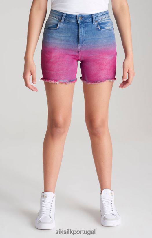 garotas vestuário 6884ZR356 SikSilk short jeans azul dip dye