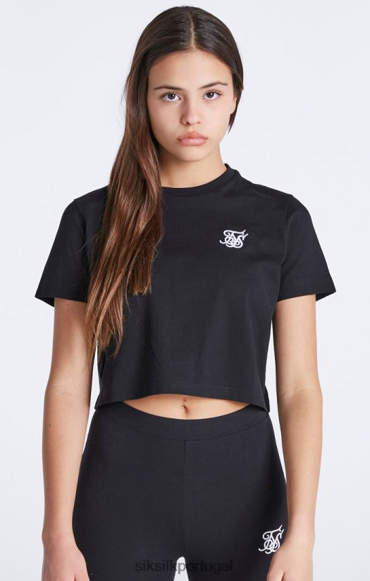 garotas vestuário 6884ZR320 SikSilk camiseta cropped preta essencial