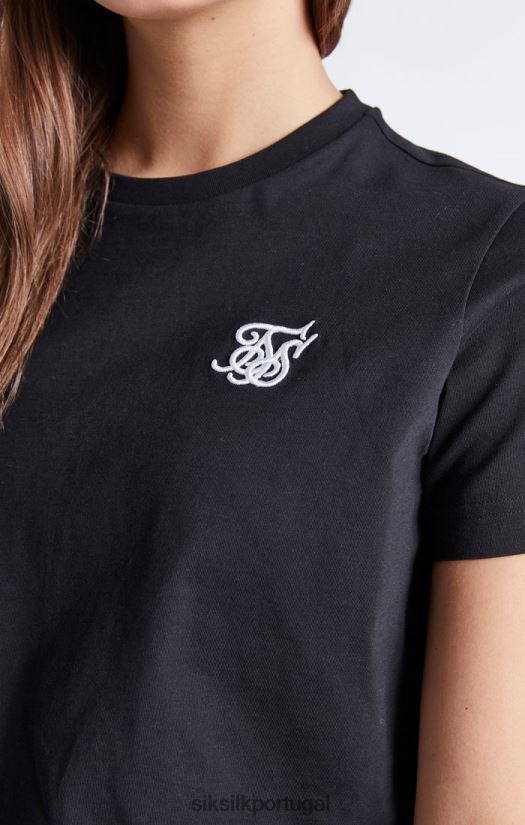 garotas vestuário 6884ZR320 SikSilk camiseta cropped preta essencial