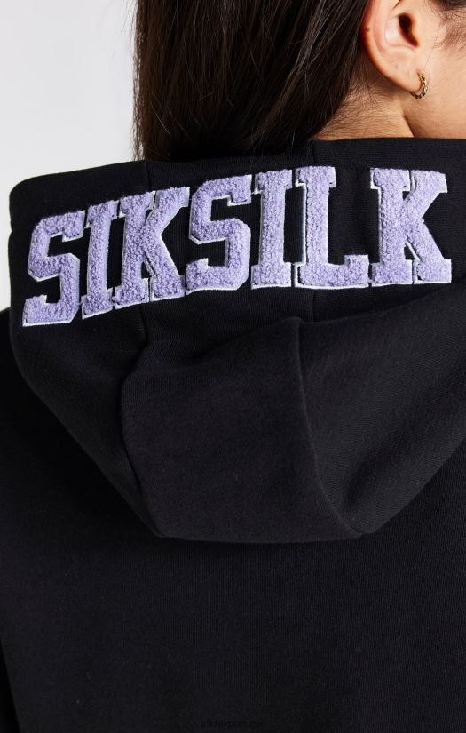 garotas vestuário 6884ZR344 SikSilk vestido preto com capuz e logotipo do time do colégio