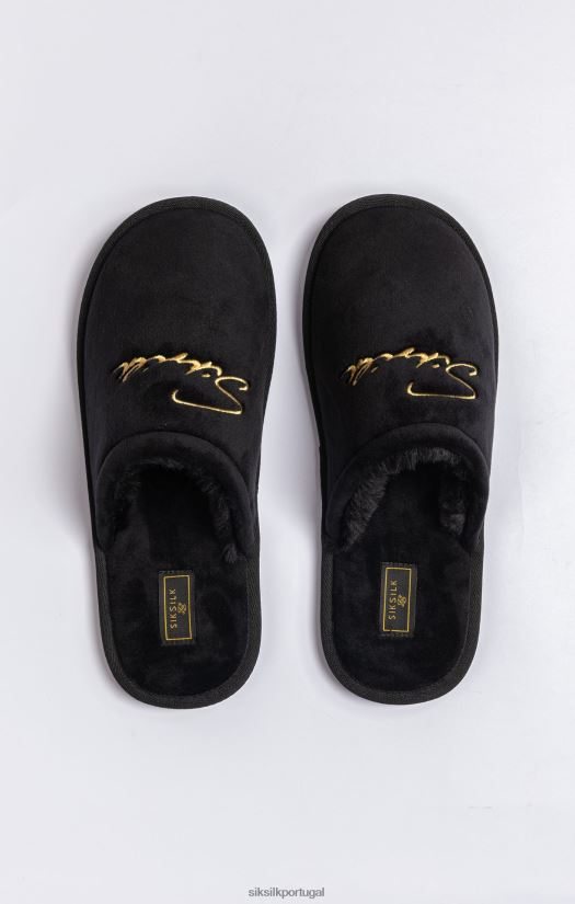 homens calçados 6884ZR9 SikSilk chinelo preto com logo bordado