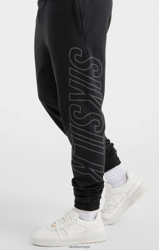 homens vestuário 6884ZR525 SikSilk calça esportiva preta com ajuste relaxado e marca grande