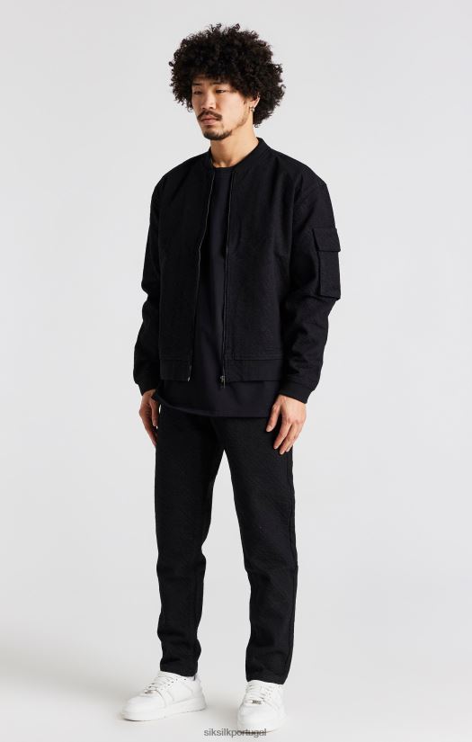 homens vestuário 6884ZR546 SikSilk calça jeans slim fit preta com logo repetido