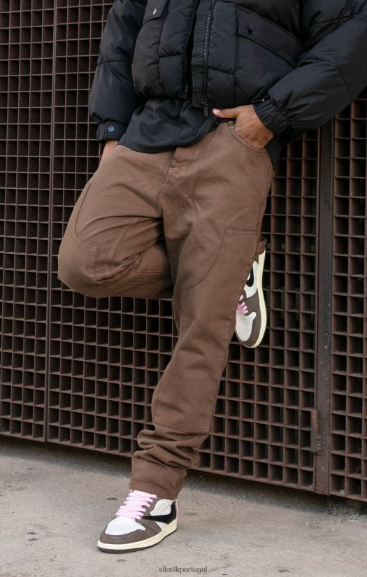 homens vestuário 6884ZR549 SikSilk jeans de carpinteiro marrom reto