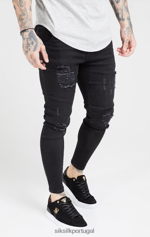 homens vestuário 6884ZR554 SikSilk calça jeans skinny preta lavada essencial