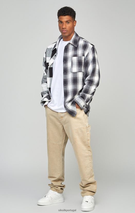 homens vestuário 6884ZR555 SikSilk jeans de carpinteiro cru e reto