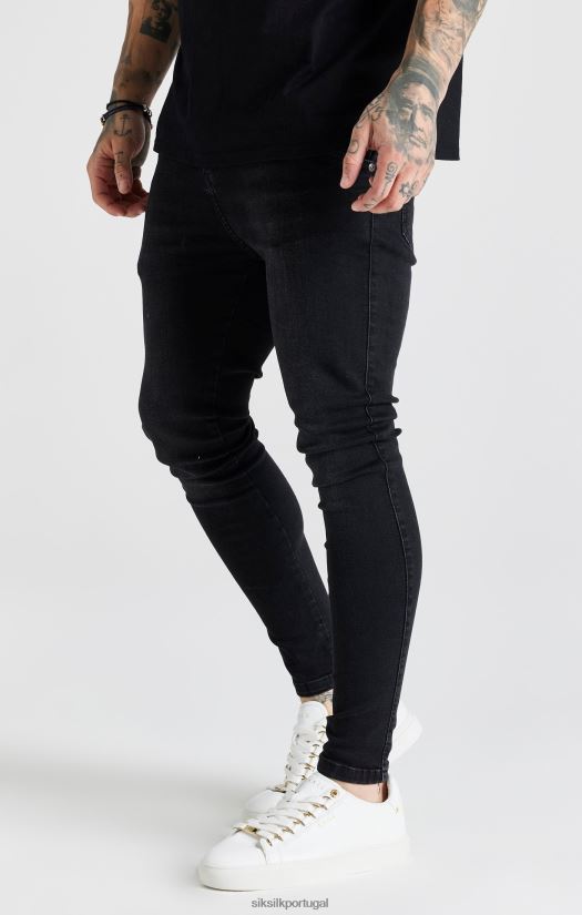 homens vestuário 6884ZR557 SikSilk calça jeans skinny preta lavada