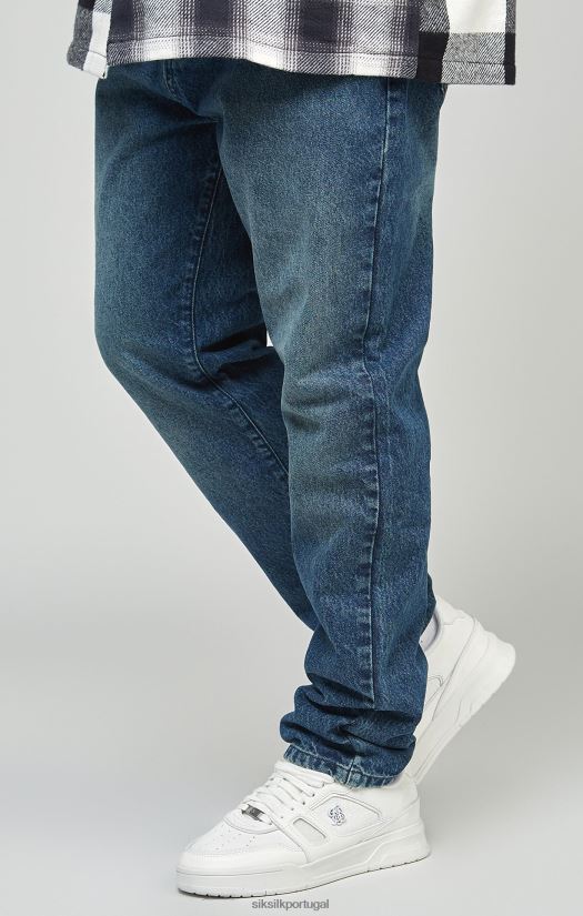 homens vestuário 6884ZR559 SikSilk calça jeans azul mid com corte reto