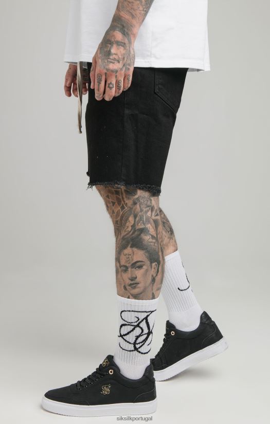 homens vestuário 6884ZR582 SikSilk short jeans relaxado com bainha crua preta