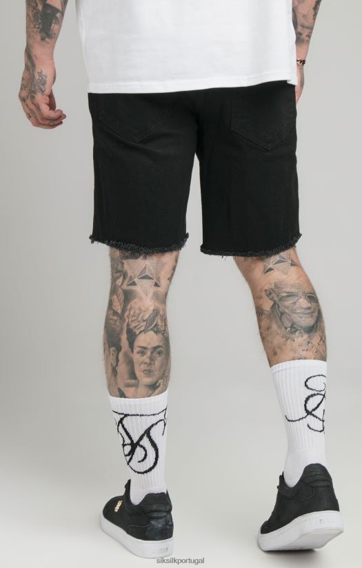 homens vestuário 6884ZR582 SikSilk short jeans relaxado com bainha crua preta