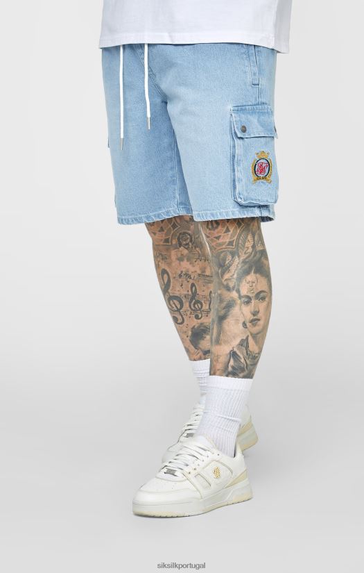 homens vestuário 6884ZR588 SikSilk short jeans azul com cintura elástica