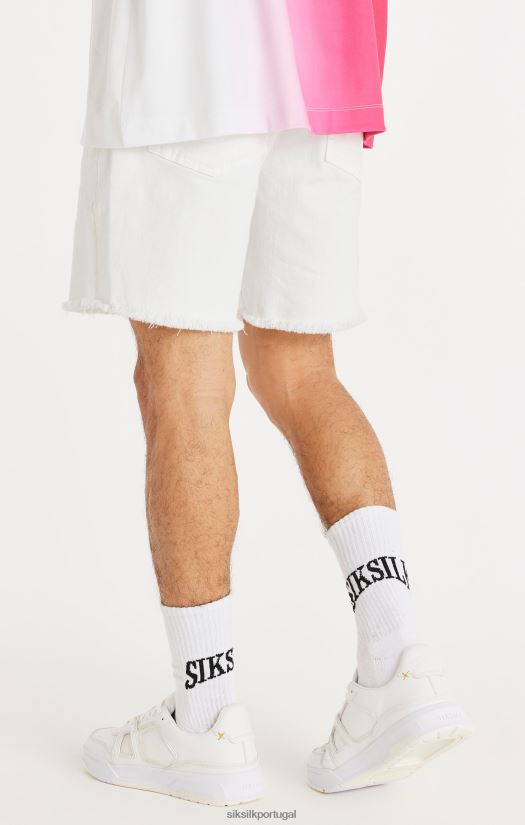 homens vestuário 6884ZR600 SikSilk short jeans desgastado branco com bainha crua