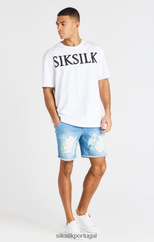 homens vestuário 6884ZR601 SikSilk shorts jeans florais crus - azul midstone claro