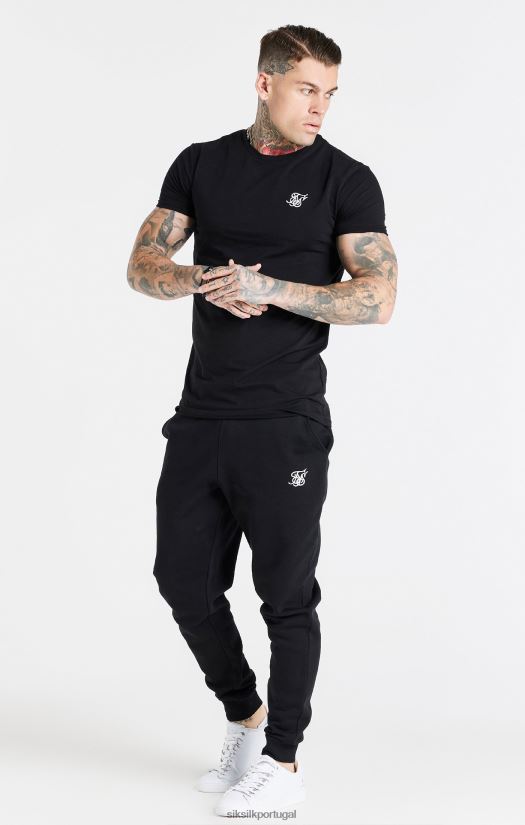 homens vestuário 6884ZR363 SikSilk camiseta preta essencial de manga curta com ajuste muscular