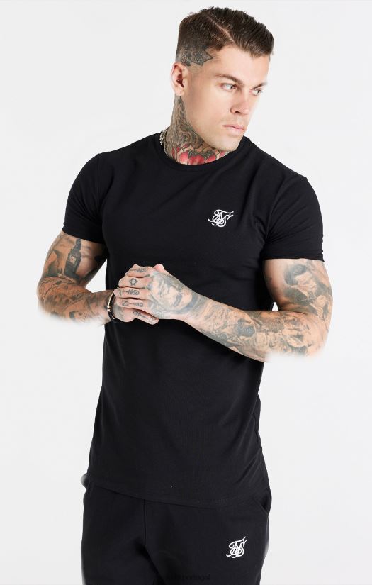 homens vestuário 6884ZR363 SikSilk camiseta preta essencial de manga curta com ajuste muscular