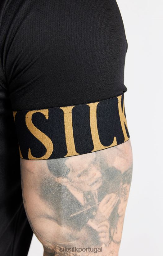 homens vestuário 6884ZR368 SikSilk camiseta preta e dourada com punho elástico