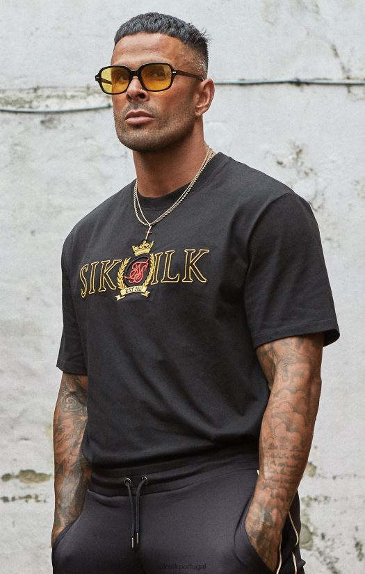 homens vestuário 6884ZR373 SikSilk camiseta oversized com crista preta