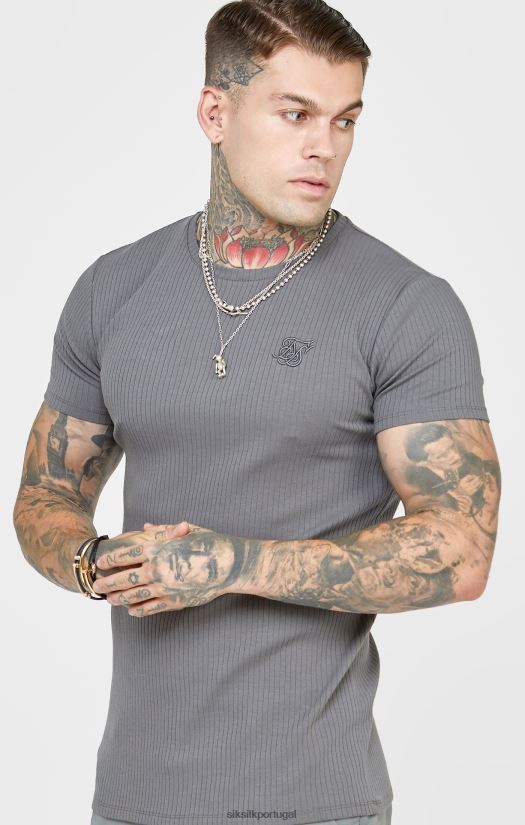 homens vestuário 6884ZR374 SikSilk camiseta canelada cinza
