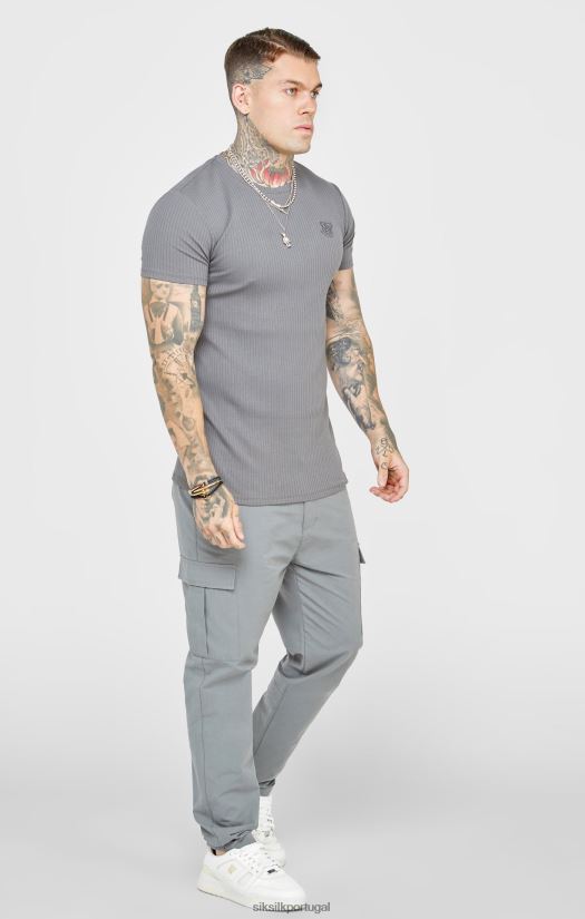 homens vestuário 6884ZR374 SikSilk camiseta canelada cinza