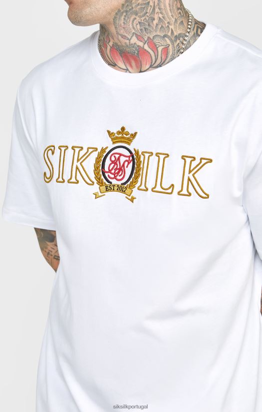 homens vestuário 6884ZR376 SikSilk camiseta branca oversized com crista