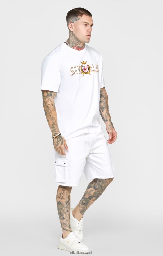 homens vestuário 6884ZR376 SikSilk camiseta branca oversized com crista