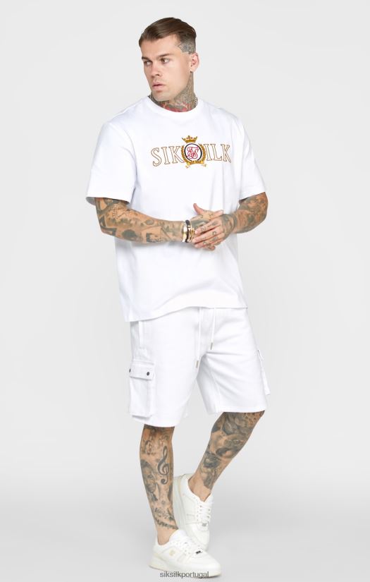 homens vestuário 6884ZR376 SikSilk camiseta branca oversized com crista