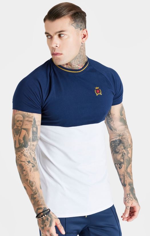 homens vestuário 6884ZR377 SikSilk camiseta azul marinho com corte e costura muscular