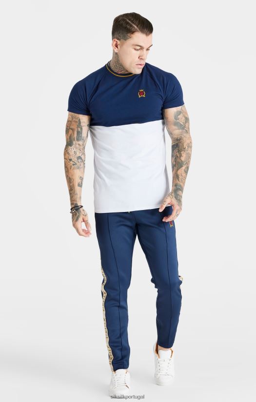 homens vestuário 6884ZR377 SikSilk camiseta azul marinho com corte e costura muscular