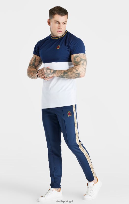 homens vestuário 6884ZR377 SikSilk camiseta azul marinho com corte e costura muscular