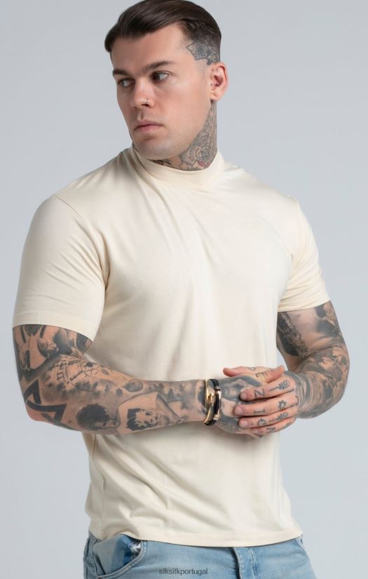 homens vestuário 6884ZR378 SikSilk camiseta bege com gola alta