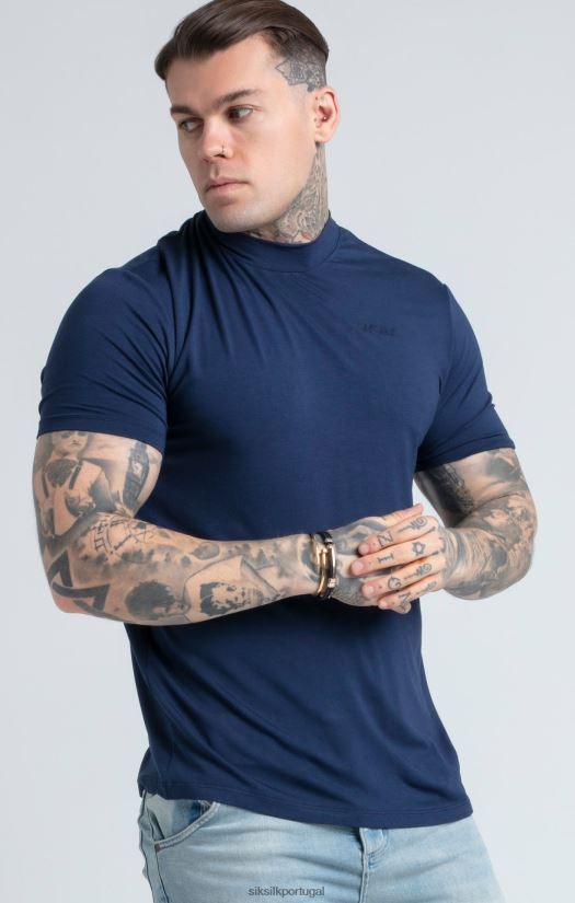 homens vestuário 6884ZR379 SikSilk camiseta azul marinho com gola alta