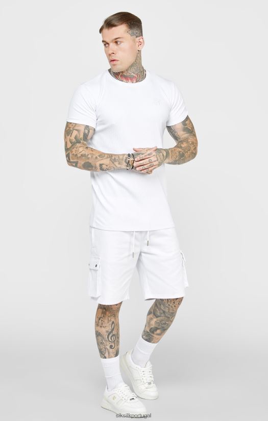homens vestuário 6884ZR381 SikSilk camiseta branca em malha canelada