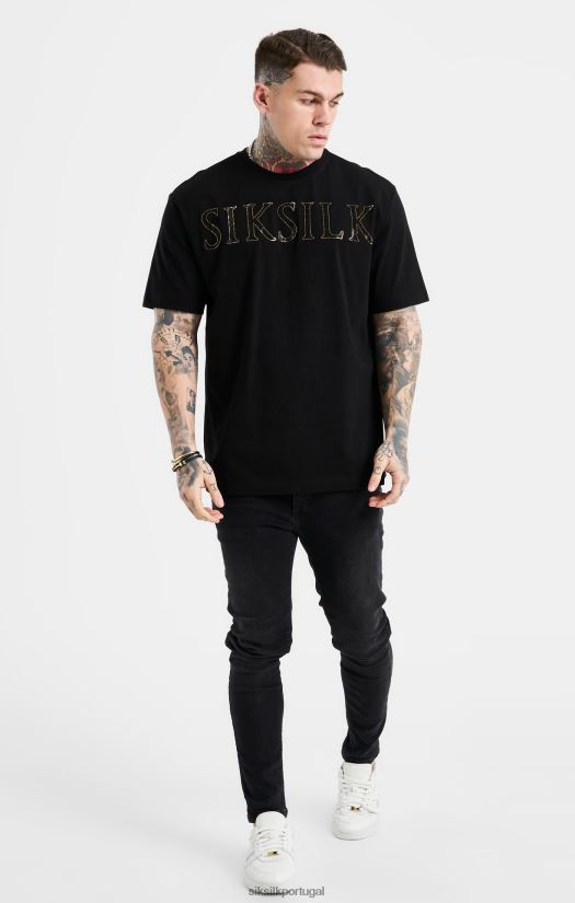homens vestuário 6884ZR383 SikSilk camiseta preta oversized com logo de strass