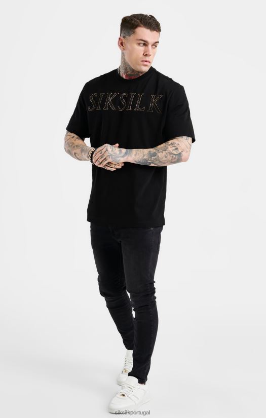 homens vestuário 6884ZR383 SikSilk camiseta preta oversized com logo de strass