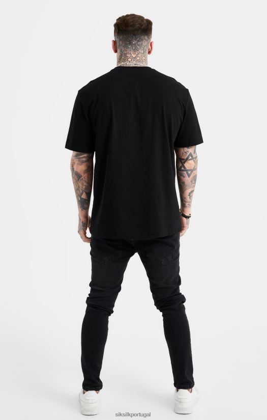 homens vestuário 6884ZR383 SikSilk camiseta preta oversized com logo de strass