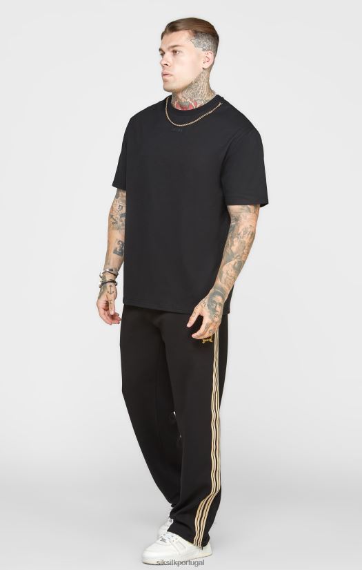 homens vestuário 6884ZR387 SikSilk camiseta oversized com corrente preta