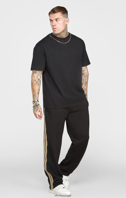 homens vestuário 6884ZR387 SikSilk camiseta oversized com corrente preta