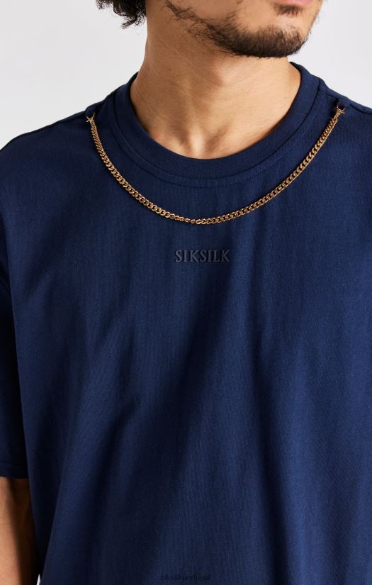 homens vestuário 6884ZR389 SikSilk camiseta oversized com corrente azul marinho