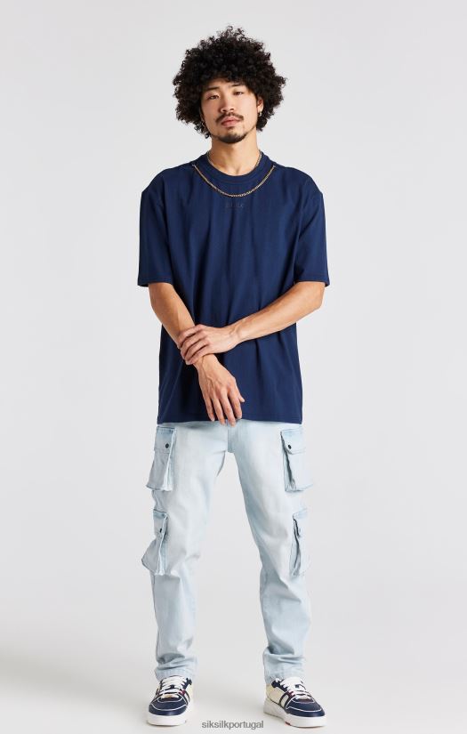homens vestuário 6884ZR389 SikSilk camiseta oversized com corrente azul marinho