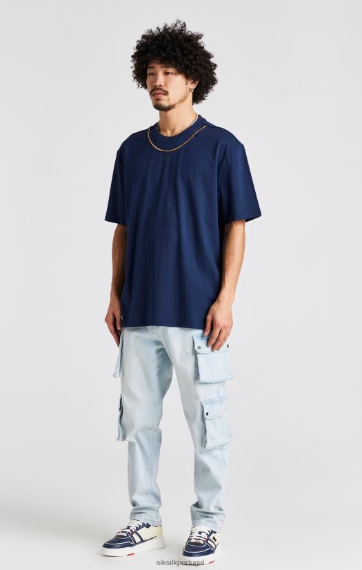 homens vestuário 6884ZR389 SikSilk camiseta oversized com corrente azul marinho
