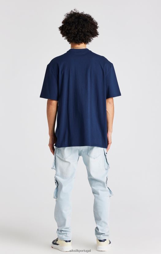 homens vestuário 6884ZR389 SikSilk camiseta oversized com corrente azul marinho