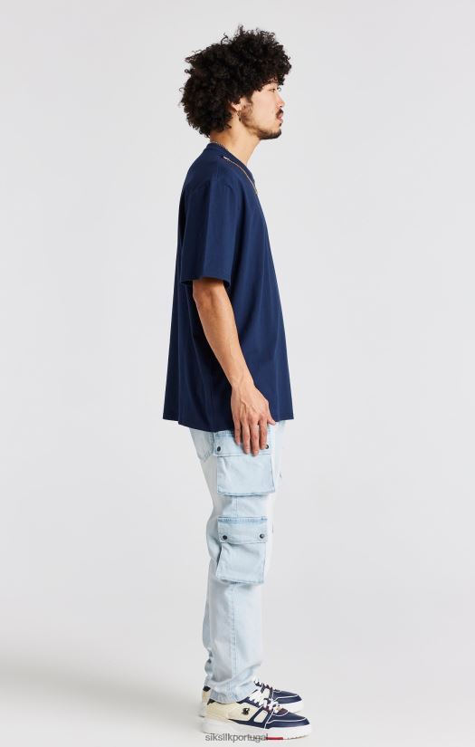 homens vestuário 6884ZR389 SikSilk camiseta oversized com corrente azul marinho