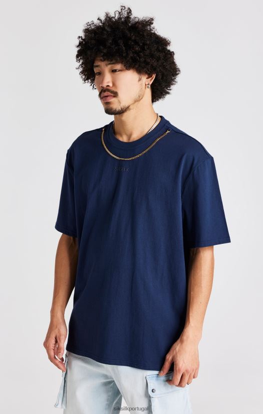 homens vestuário 6884ZR389 SikSilk camiseta oversized com corrente azul marinho