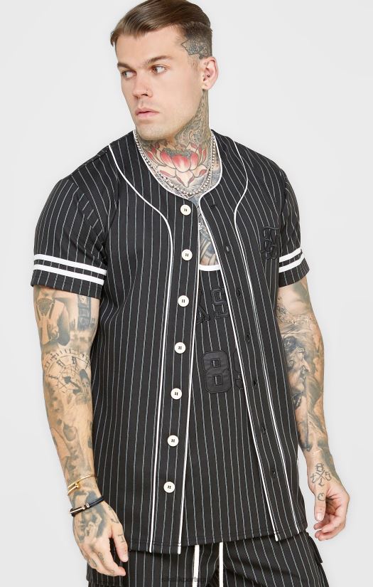 homens vestuário 6884ZR390 SikSilk camisa de beisebol preta