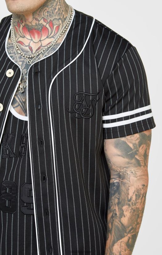 homens vestuário 6884ZR390 SikSilk camisa de beisebol preta