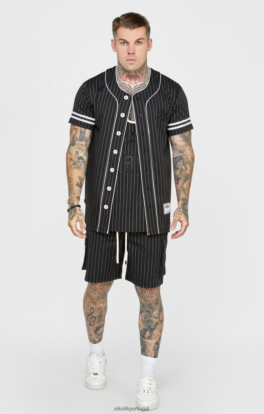 homens vestuário 6884ZR390 SikSilk camisa de beisebol preta