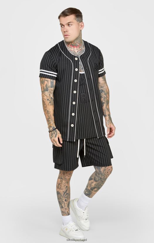 homens vestuário 6884ZR390 SikSilk camisa de beisebol preta